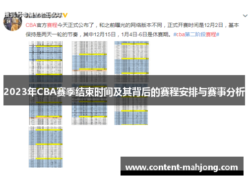 2023年CBA赛季结束时间及其背后的赛程安排与赛事分析