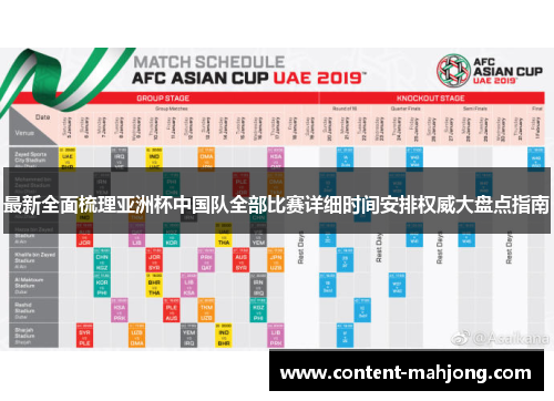 最新全面梳理亚洲杯中国队全部比赛详细时间安排权威大盘点指南